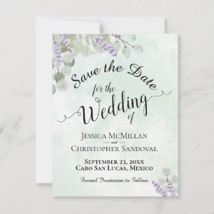Rustic Eucalyptus & Lavender Elegant Mint Wedding Save The Date