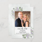 Rustic Eucalyptus & Lavender Photo Simple Wedding Save The Date (Voorkant / Achterkant)