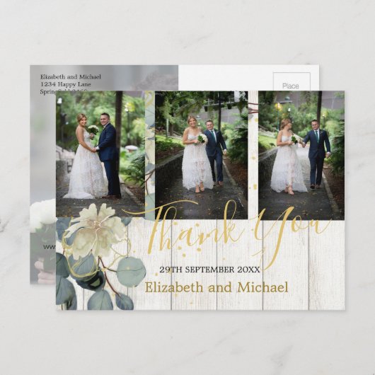 Rustic Eucalyptus Leaf Elegant Wedding Bedankt Briefkaart (Voorkant / Achterkant)