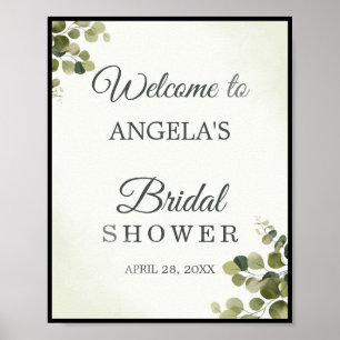 Rustic Eucalyptus Leaves Budget Bridal Shower Sing Poster