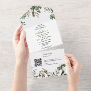 Rustic Eucalyptus Leaves Greenery Wedding All In One Uitnodiging