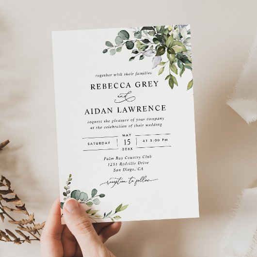 Rustic Eucalyptus Leaves Greenery Wedding Kaart