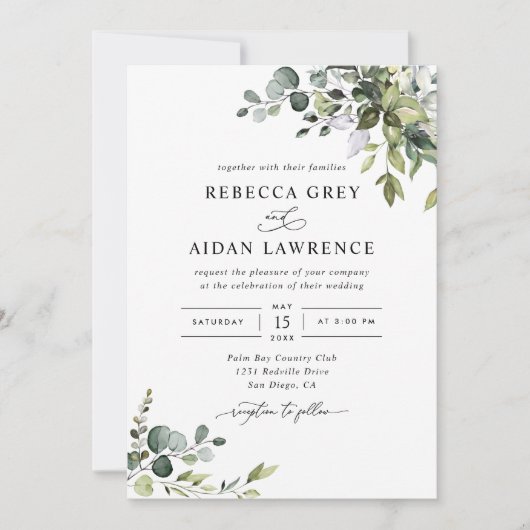 Rustic Eucalyptus Leaves Greenery Wedding Kaart (Voorkant)