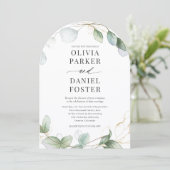 Rustic Eucalyptus Modern Photo Elegant Wedding Kaart (Staand voorkant)