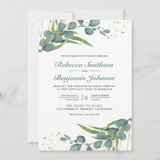 Rustic Eucalyptus Photo Collage QR Code Weddenscha Kaart (Voorkant)