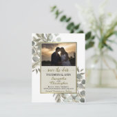 Rustic Eucalyptus & Pine w/ Fotohuwelijk Save The Date (Staand voorkant)