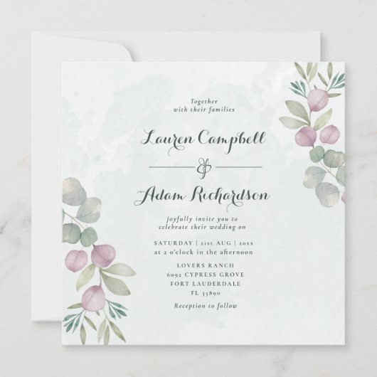 Rustic Eucalyptus Sage Green & Roze bruiloft Kaart (Voorkant)