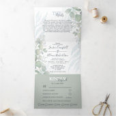 Rustic Eucalyptus Sage Green Waterverf Wedding Drieluik Uitnodiging (Binnen)