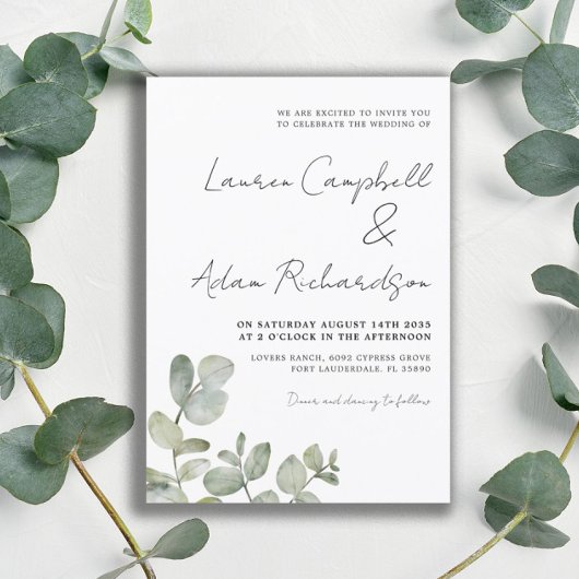 Rustic Eucalyptus Sage Green Wedding Invitation Kaart