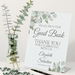 Rustic Eucalyptus S'Il Vous Plaît Signe Notre Livr<br><div class="desc">Ce magnifique panneau de piédestal fera invitation vos invités mariages à signer votre livre d'or. Décoré dans un style boho chic rustique avec des sprigs peints à la main de feuilles d'eucalyptus aquarelle dans les tons menthe, mousse et vert sauge. Il y a de la place pour les noms du...</div>