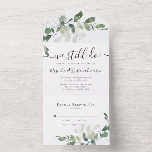 Rustic Eucalyptus Vow Renewal All In One Uitnodiging (Binnen)