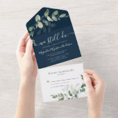 Rustic Eucalyptus Vow Renewal Navy Blue All In One Uitnodiging (Afscheurbaar)