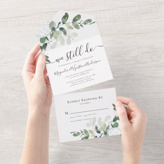 Rustic Eucalyptus Vow - vernieuwing allemaal in éé All In One Uitnodiging (Afscheurbaar)
