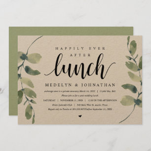 Rustic Eucalyptus, Wedding Elopement Lunch Invitat Kaart