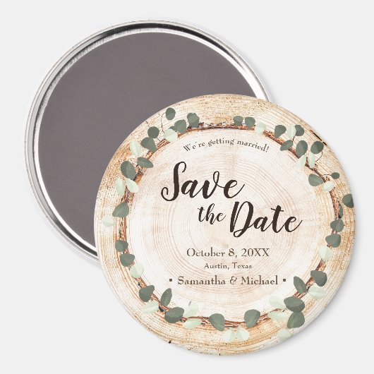 Rustic Eucalyptus Wood Slice wedding magnet Magneet (Voorkant / Achterkant)