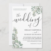 Rustic Eucalyputus Dusty Blue Wedding Invitation Kaart (Voorkant)