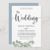 Rustic Eucalyputus Dusty Blue Wedding Kaart (Voorkant / Achterkant)