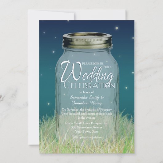 Rustic Evening Mason Jar Wedding Uitnodiging (Voorkant)
