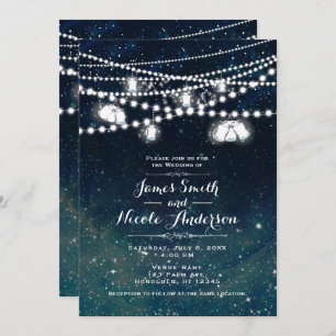 Rustic Evening Night Sky Mason Jar Lights Wedding Kaart