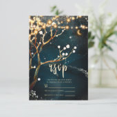 Rustic Evening Tree Lights Sterrennacht Wedding RSVP Kaartje (Staand voorkant)