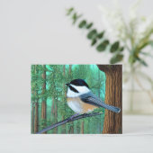 Rustic Evergreen Pine Chickadee Briefkaart (Staand voorkant)