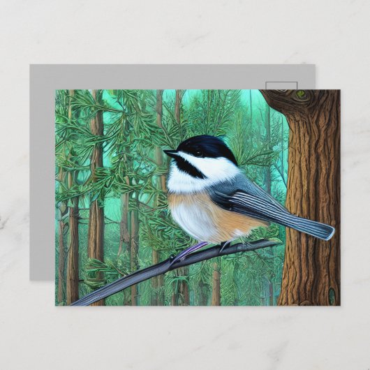 Rustic Evergreen Pine Chickadee Briefkaart (Voorkant / Achterkant)
