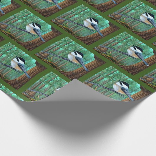 Rustic Evergreen Pine Chickadee Cadeaupapier (Hoek)