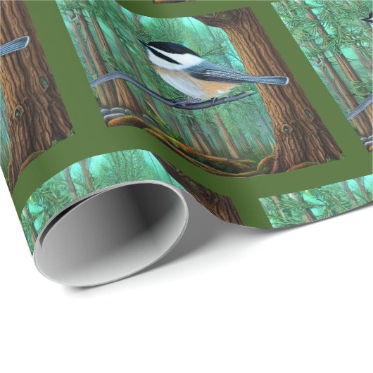 Rustic Evergreen Pine Chickadee Cadeaupapier (Rol Hoek)