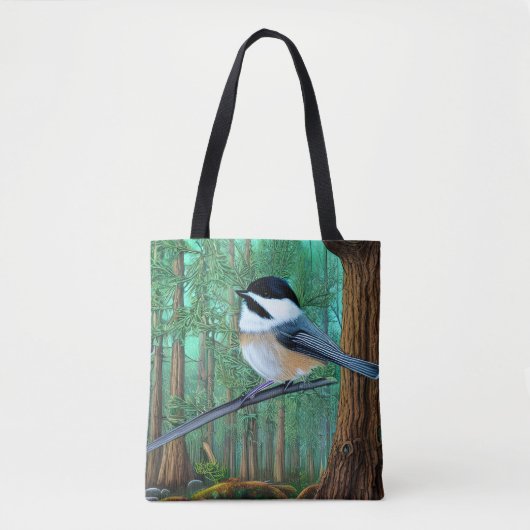 Rustic Evergreen Pine Chickadee Draagtas (Voorkant)