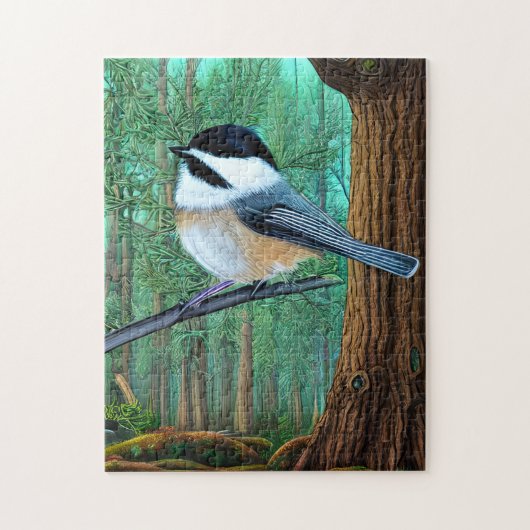 Rustic Evergreen Pine Chickadee Legpuzzel (Verticaal)