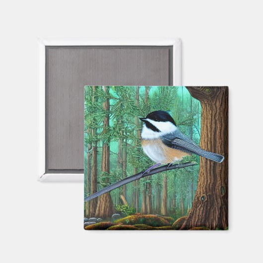 Rustic Evergreen Pine Chickadee Magneet (Voorkant / Achterkant)