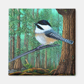 Rustic Evergreen Pine Chickadee Magneet (Voorkant)