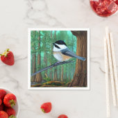 Rustic Evergreen Pine Chickadee Servet (Insitu)