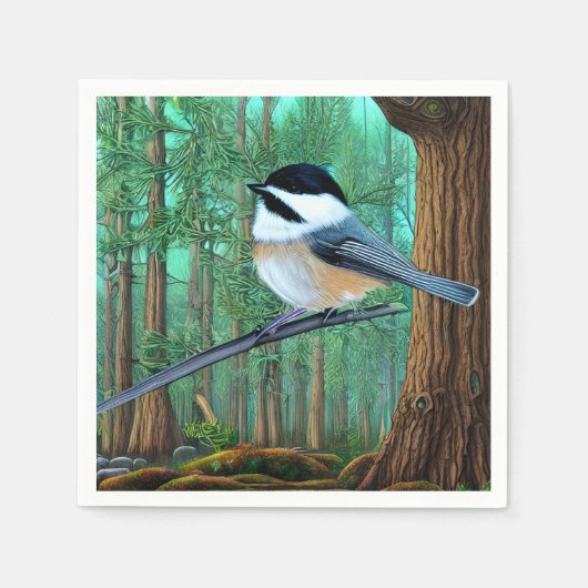 Rustic Evergreen Pine Chickadee Servet (Voorkant)