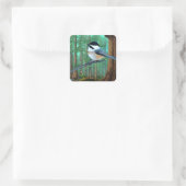 Rustic Evergreen Pine Chickadee Vierkante Sticker (Tas)
