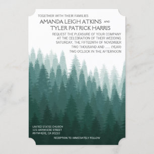 Rustic Evergreen Pine Tree Wedding Invitations Kaart