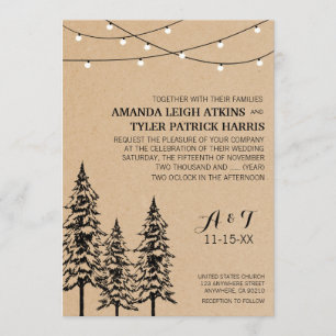 Rustic Evergreen Pine Tree Wedding Invitations Kaart