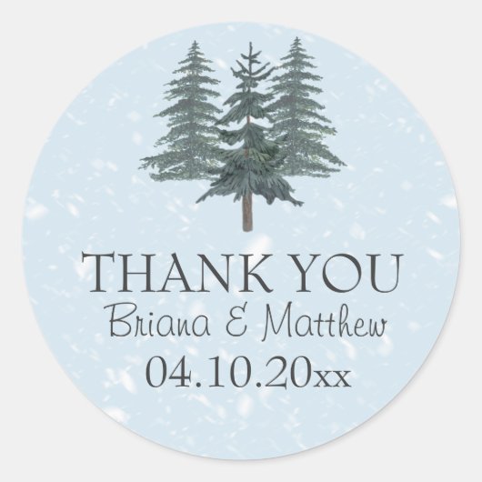 Rustic Evergreen Winter Pine Trees Wedding Favor Ronde Sticker (Voorkant)