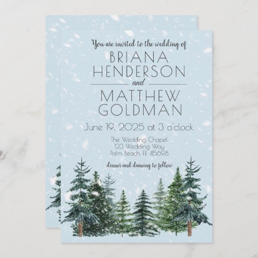 Rustic Evergreen Winter Pine Trees Wedding Kaart (Voorkant / Achterkant)