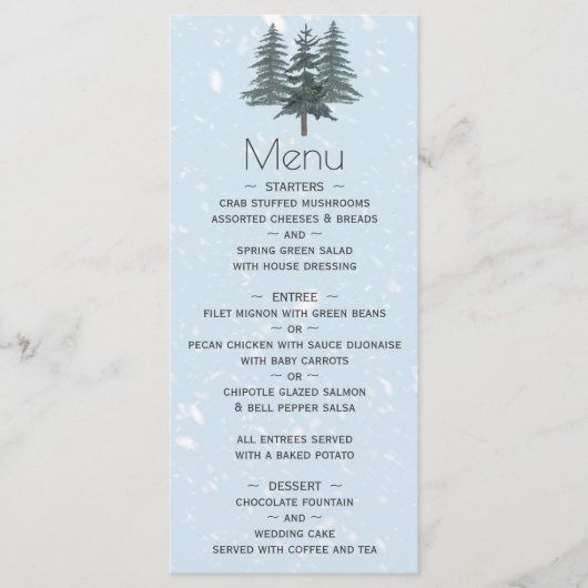Rustic Evergreen Winter Pine Trees Wedding Menu (Voorkant)