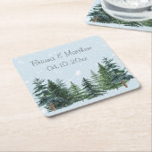 Rustic Evergreen Winter Pine Wedding Vierkante Kartonnen Onderzetter (Schuin)