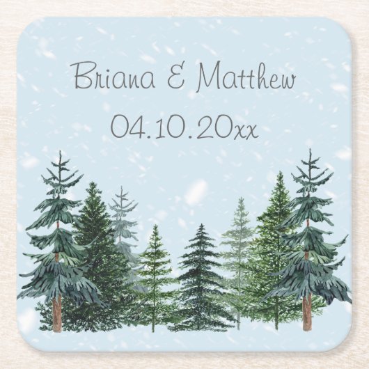 Rustic Evergreen Winter Pine Wedding Vierkante Kartonnen Onderzetter (Voorkant)