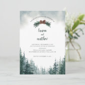 Rustic Evergreen Winter Wedding Invitation Kaart (Staand voorkant)
