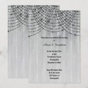 RUSTIC FAIRY LIGHT WASHED TIMBER WEDDING KAART