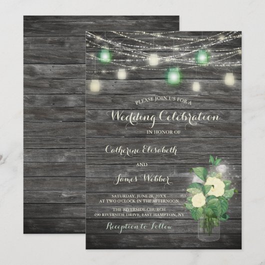 Rustic Fairy Lights Mason Jar Invitation Mariage (Devant / Derrière)