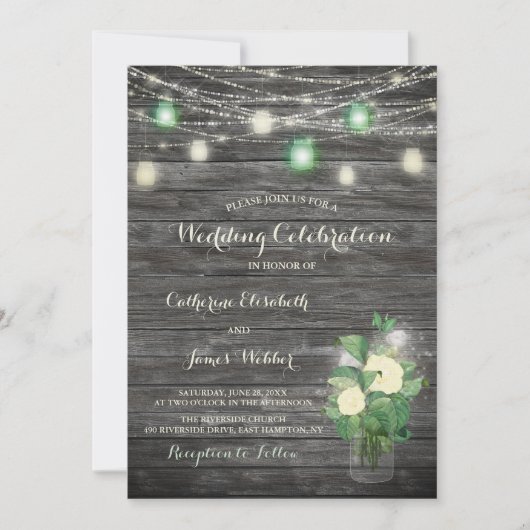 Rustic Fairy Lights Mason Jar Invitation Mariage (Devant)