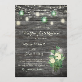 Rustic Fairy Lights Mason Jar Wedding Invitaton Kaart