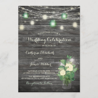 Rustic Fairy Lights Mason Jar Wedding Invitaton Kaart