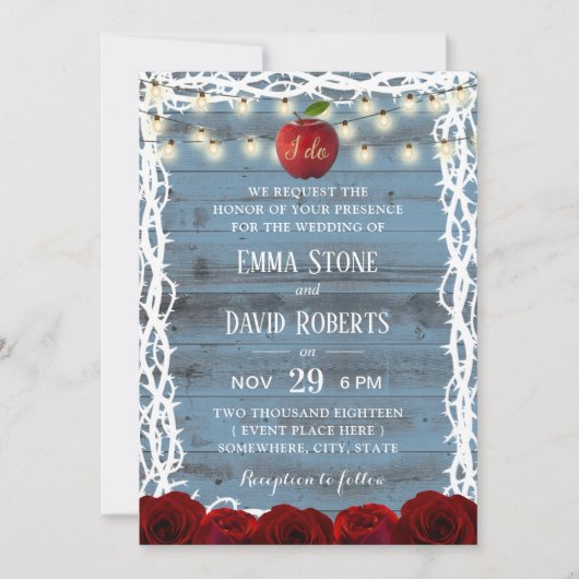 Rustic Fairy Tale Snow White Dusty Blue Wedding Kaart (Voorkant)