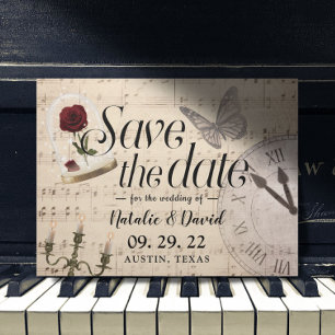 Rustic Fairytale bruiloft Muzieknoten sparen de Da Aankondigingskaart